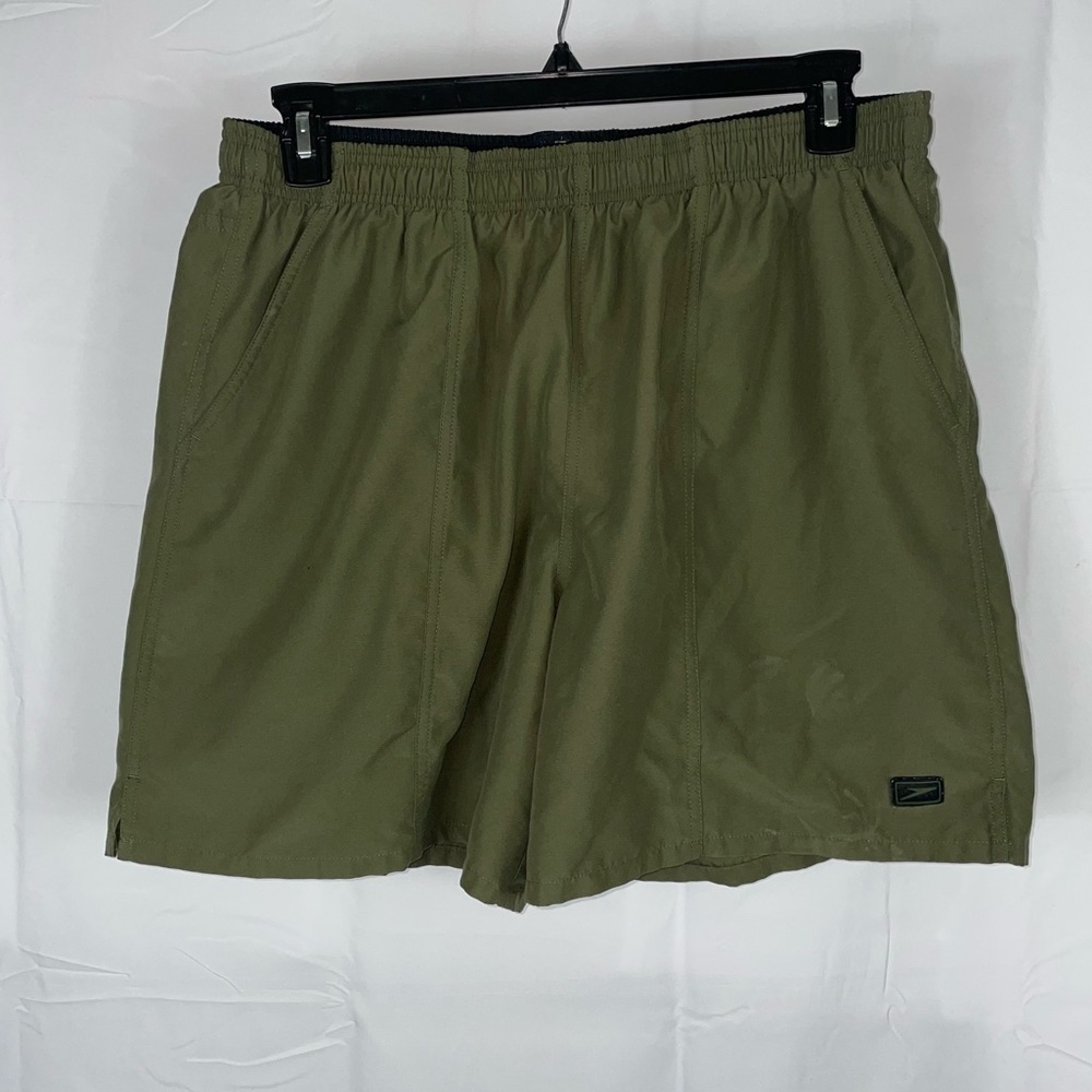 Speedo Swim Trunks Lined Elastic Pull On Elastic Drawstring Waist Pockets Shorts